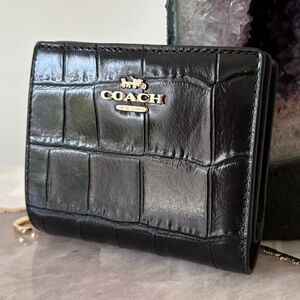 New Coach Snap Wallet in Black Crocodile Leather
